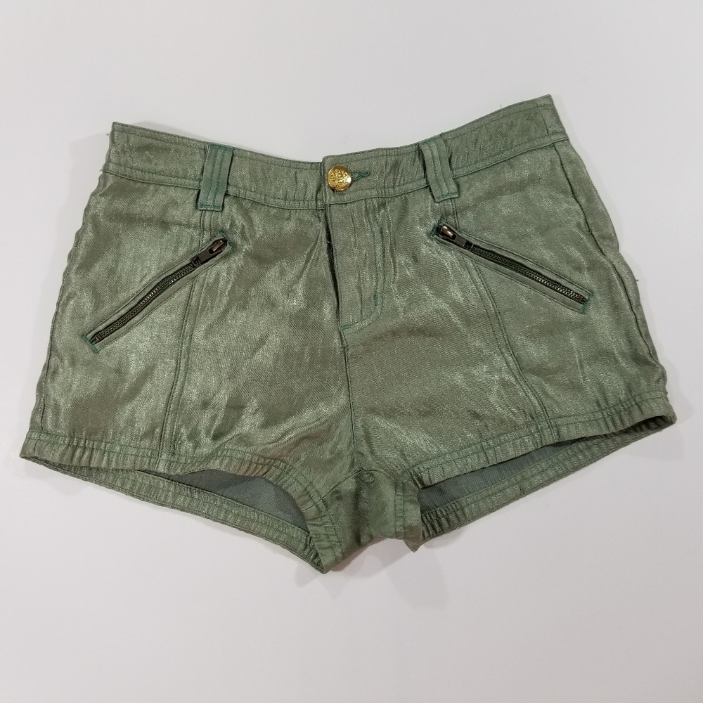 Free People Green Shimmery Shorts Zipper Pockets 2